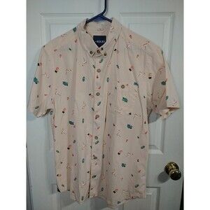 Kolby  Men's L Shirt S/S Collared Button Novelty Cactus Flamingo Vacation Casual